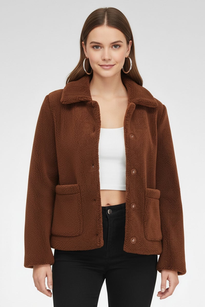 Rebecca Minkoff Women Long Sleeve Faux Fur Jacket, Brown - Image 3